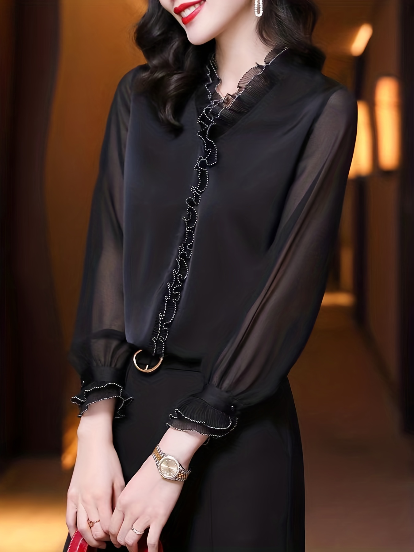 Long Sleeve Blouse Elegant Casual Top Women's Clothing - Temu Canada