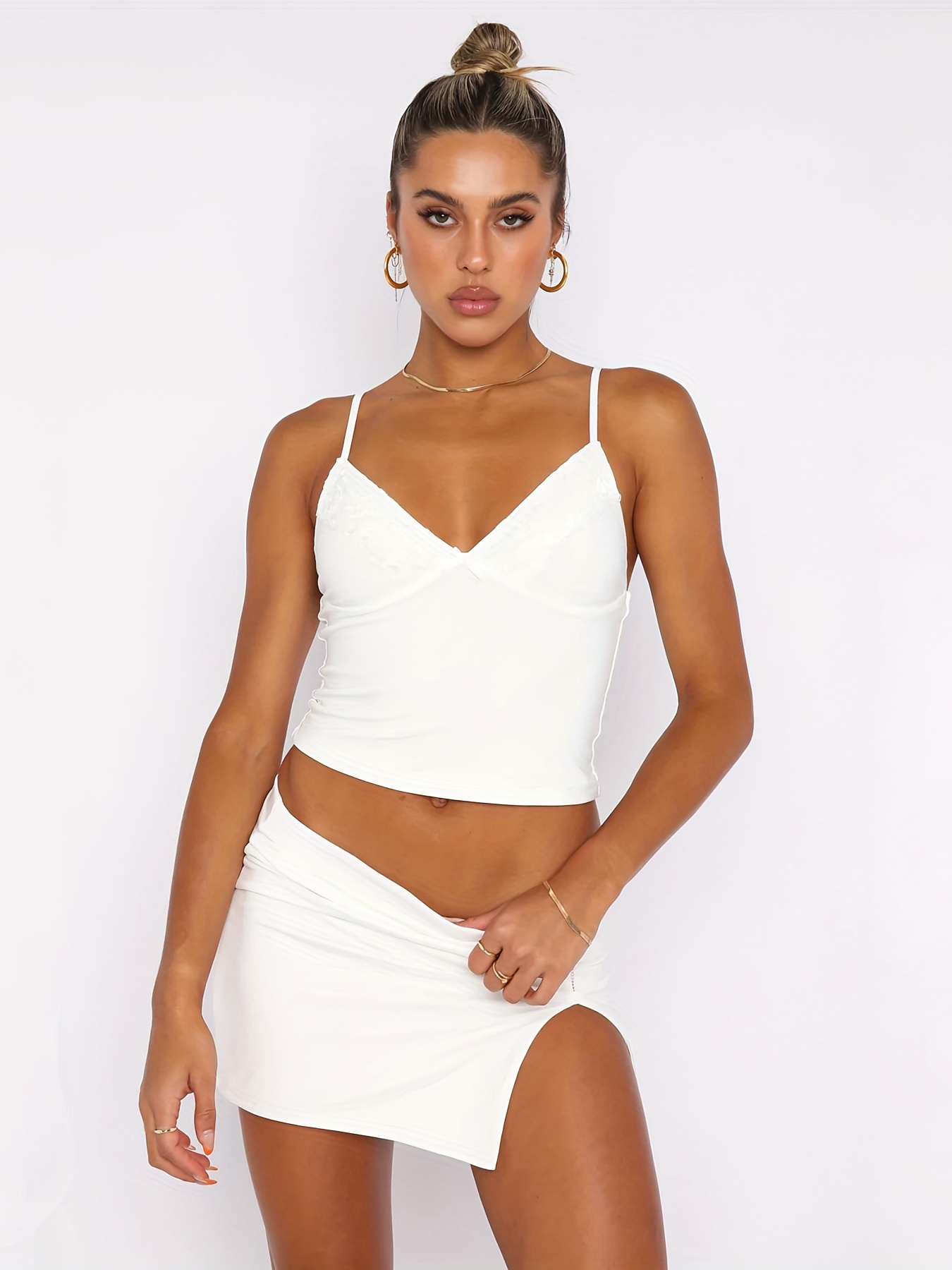 Contrast Lace Backless T shirt Sexy Solid V Neck Short - Temu