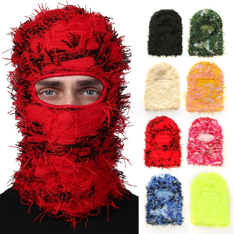 Distressed Balaclava Ski Mask Full Face Knitted Balaclava Shiesty Mask  Windproof Fuzzy Ski Mask for Winter