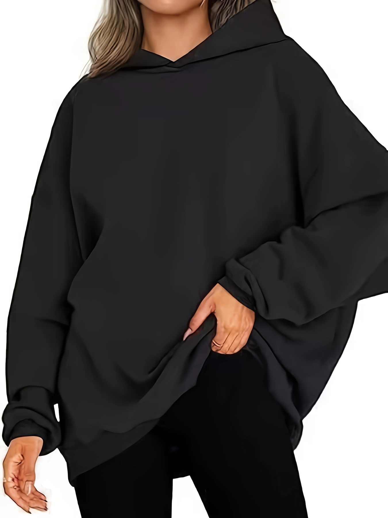  Women Oversized Hoodie Fleece Casual Drop Shoulder
