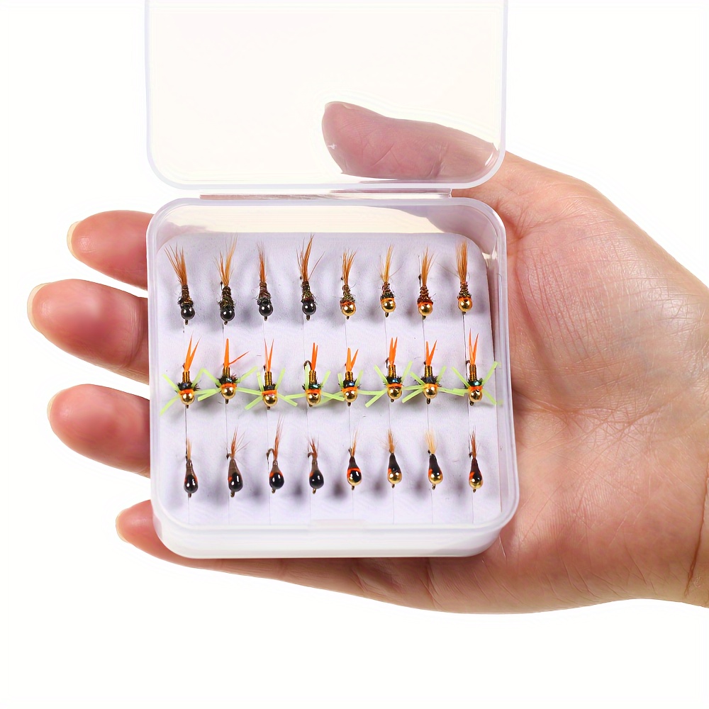 24pcs/box #16 Tungsten Bead Head Jig Nymph Fly, Fly Fishing Wet Nymph,  Barbed Jig Hook, Fast Sinking Euro * Trout Steelhead Fishing Lure