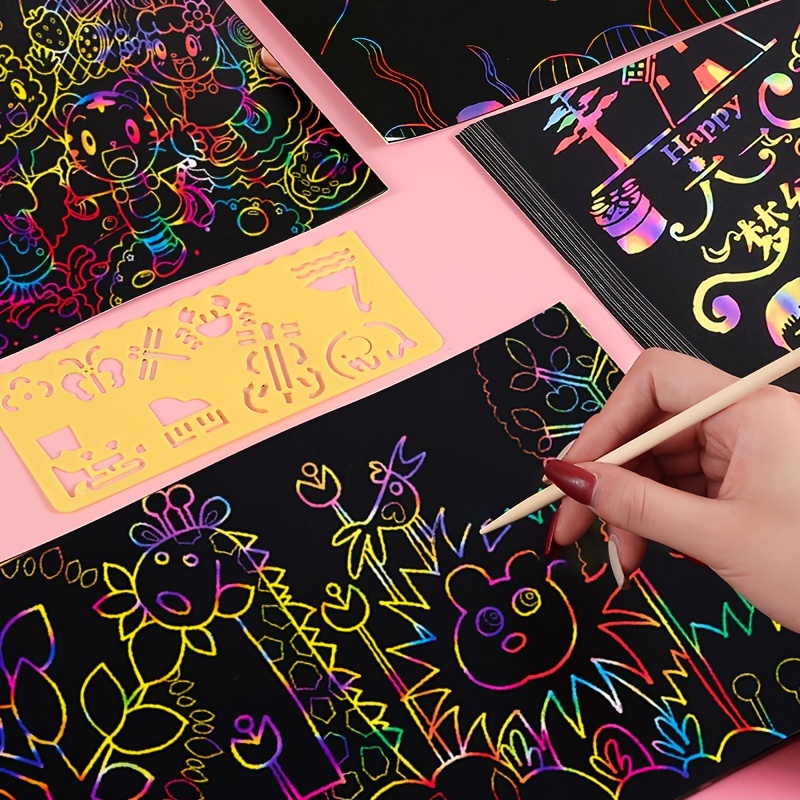 Rainbow Magic Scratch Paper Art Set Black Scratch It Off Art - Temu