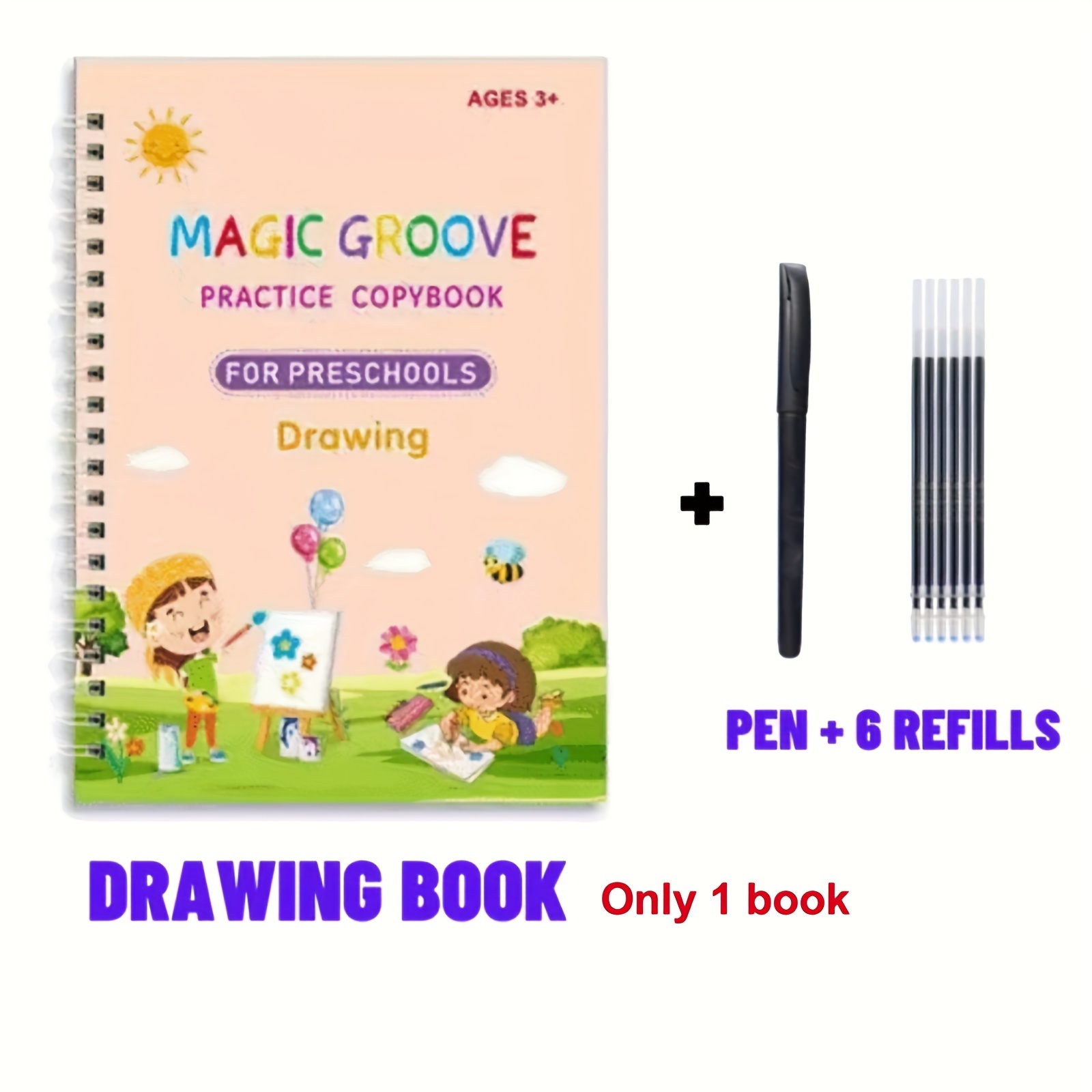 4 Books+ 1 Pen+6 Refills+1 Pen Grip Set Magic Groovd Copybook For Kids,handwriting  Practice Book English Cursive Calligraphy Reusable - Temu Slovenia