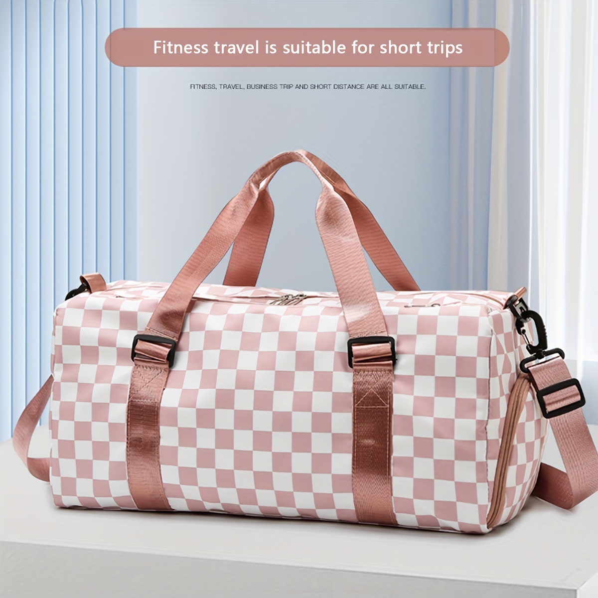 Large Capacity Gym Bag, Duffle Bag With Shoes Compartment & Dry Wet Pocket,  Checkered Pattern Travel Bag - Temu