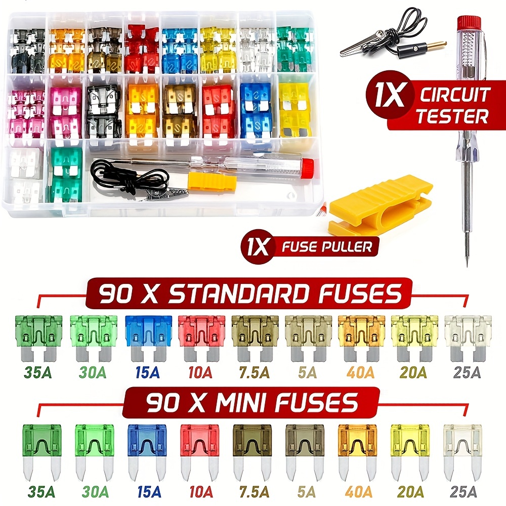 Probador de fusibles de cuchilla de coche multifuncional portátil,  comprobador de fusibles, comprobador de electrodos ajustable, estuche de  plástico