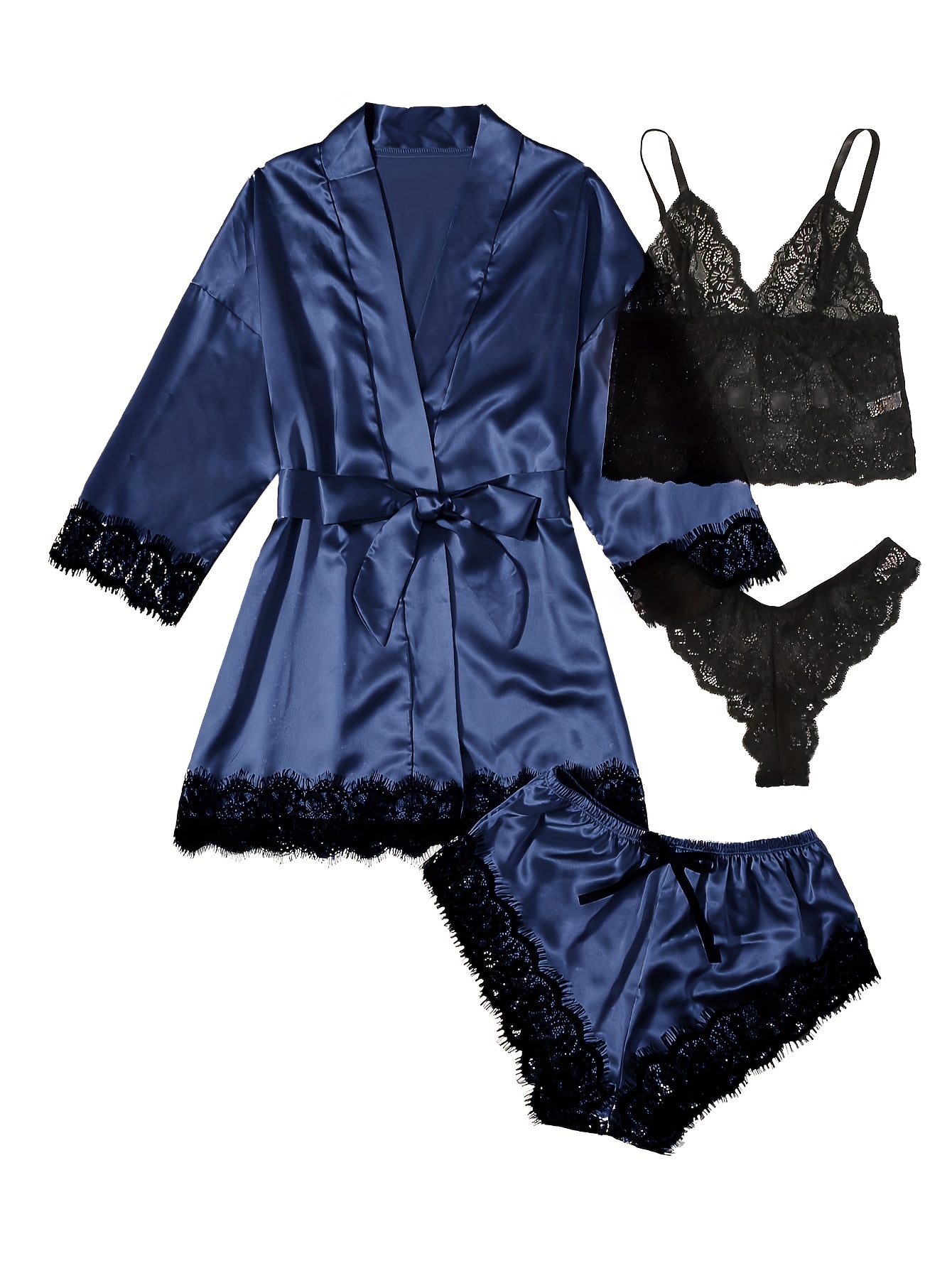 Lace Lounge Set Robe & Cami & Panties & Shorts