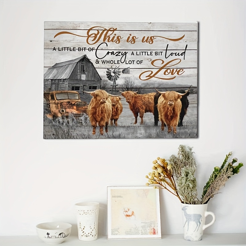 Farm Highland Cow Wall Art Us Cow Canvas Farmhouse Barn Temu