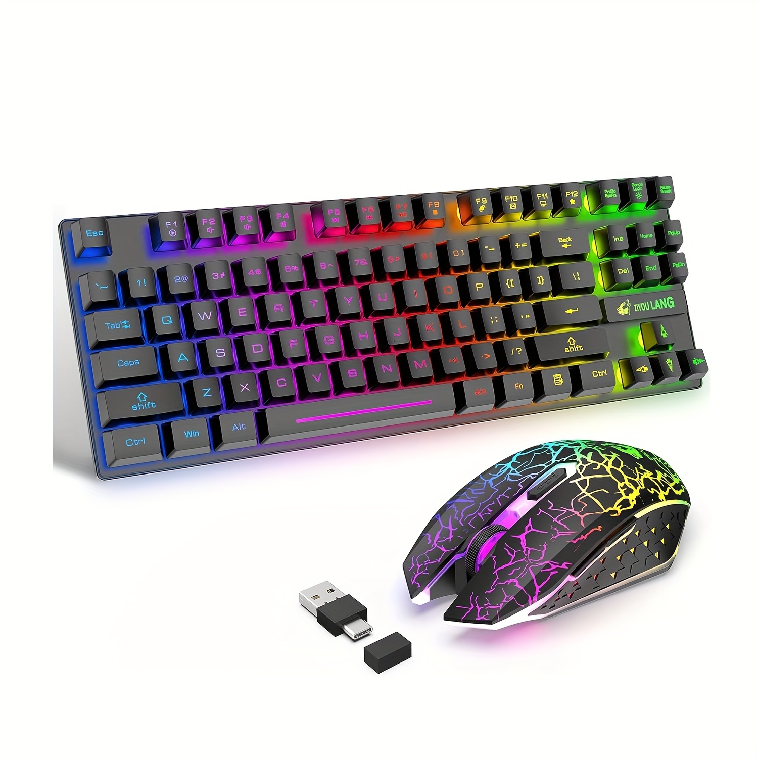 Wireless Gaming Keyboard Mouse Set Rainbow Backlit Rechargeable For PC PS4  Xbox