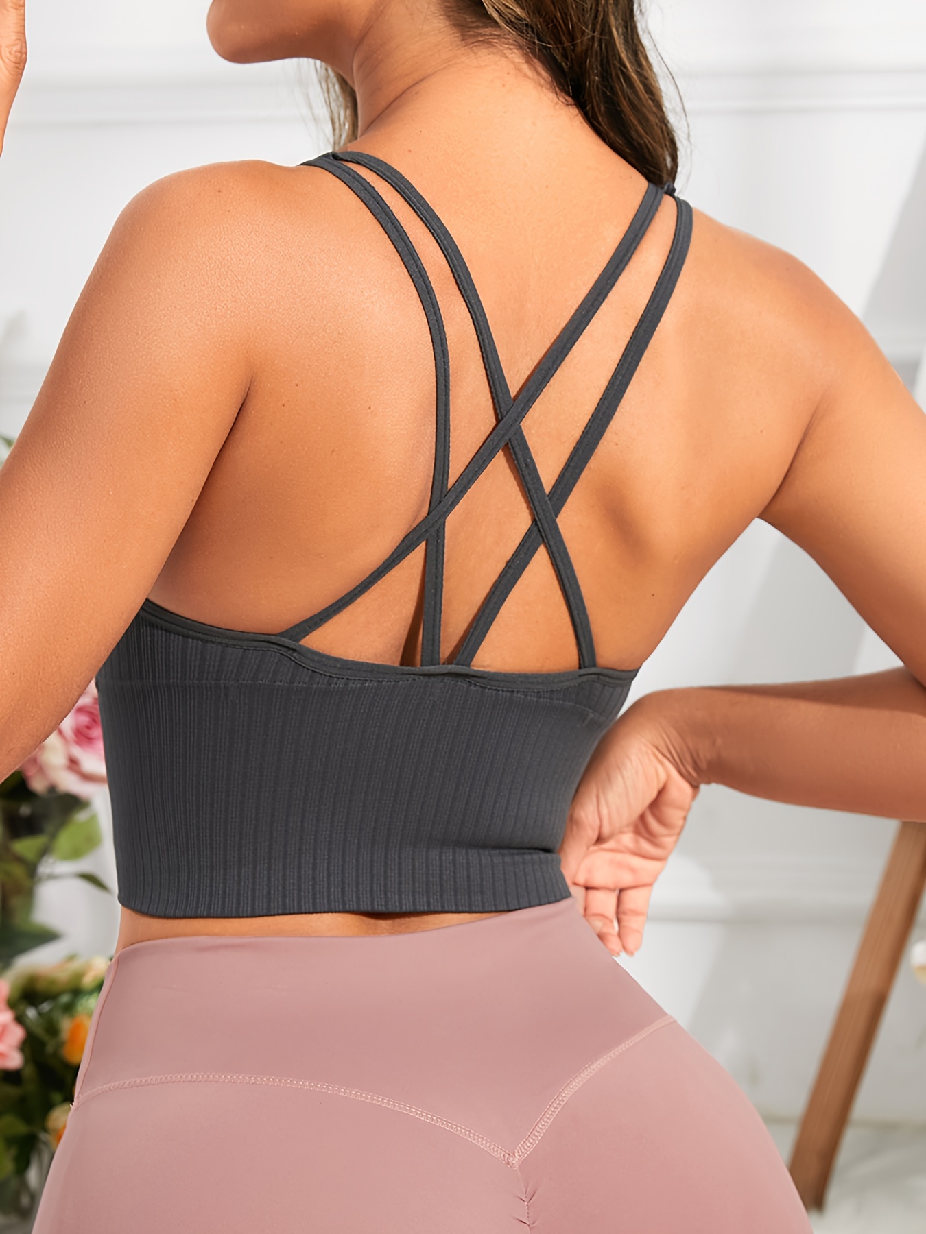 Criss Cross Back Sports Bras, Comfy & Breathable Yoga Fitness Bra