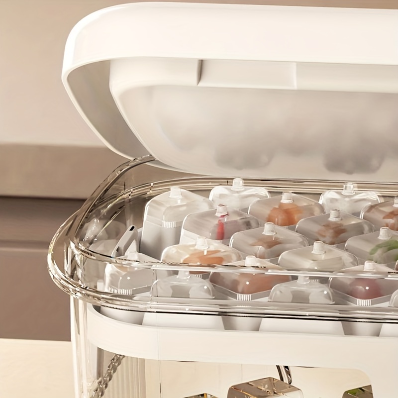 One-Button Ice Cube Maker Box with Lid & Bin