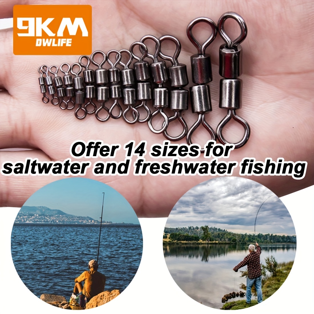 3 Way Swivels Fishing Tackle 15~60Pcs Saltwater Fishing Rolling