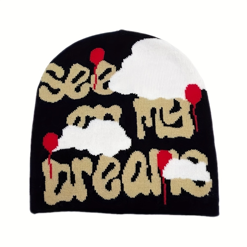 Cloud Letter Jacquard Y2k Beanie Hip Hop Color Block Skull - Temu