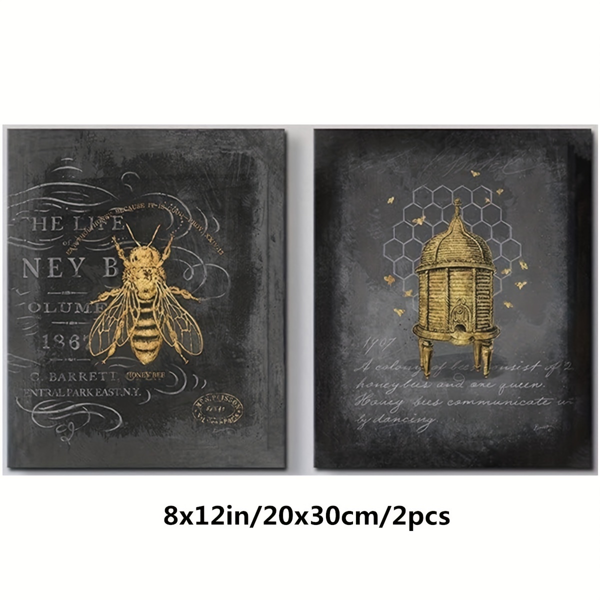 Honey Bee Canvas Wall Art Print Set, Bee Home Decor Wall Decor