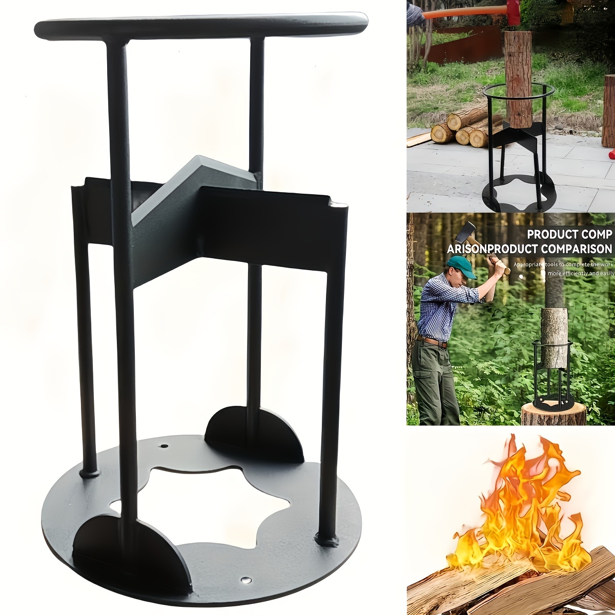11 DIA Portable Firewood Kindling Splitter Stand with Cover