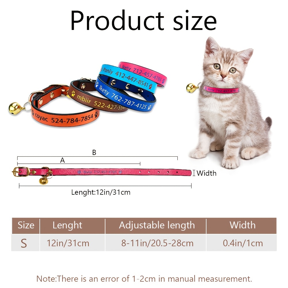 Custom Cat Collars, Personalized Leather Cat Collar With Printed Name For Cats  Kittens - Temu