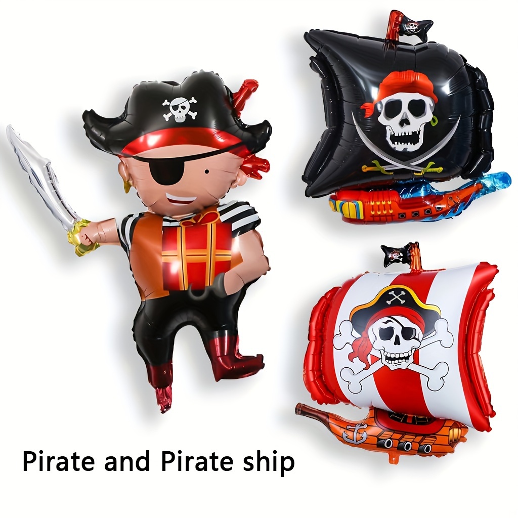 Image of 3pcs Cartoon Pirate Captain Aluminum Foil Balloons For Boys Birthday Party Decorations Pirate Theme Supplies, Photo Decoration Sti Life Decorstudio Equipment