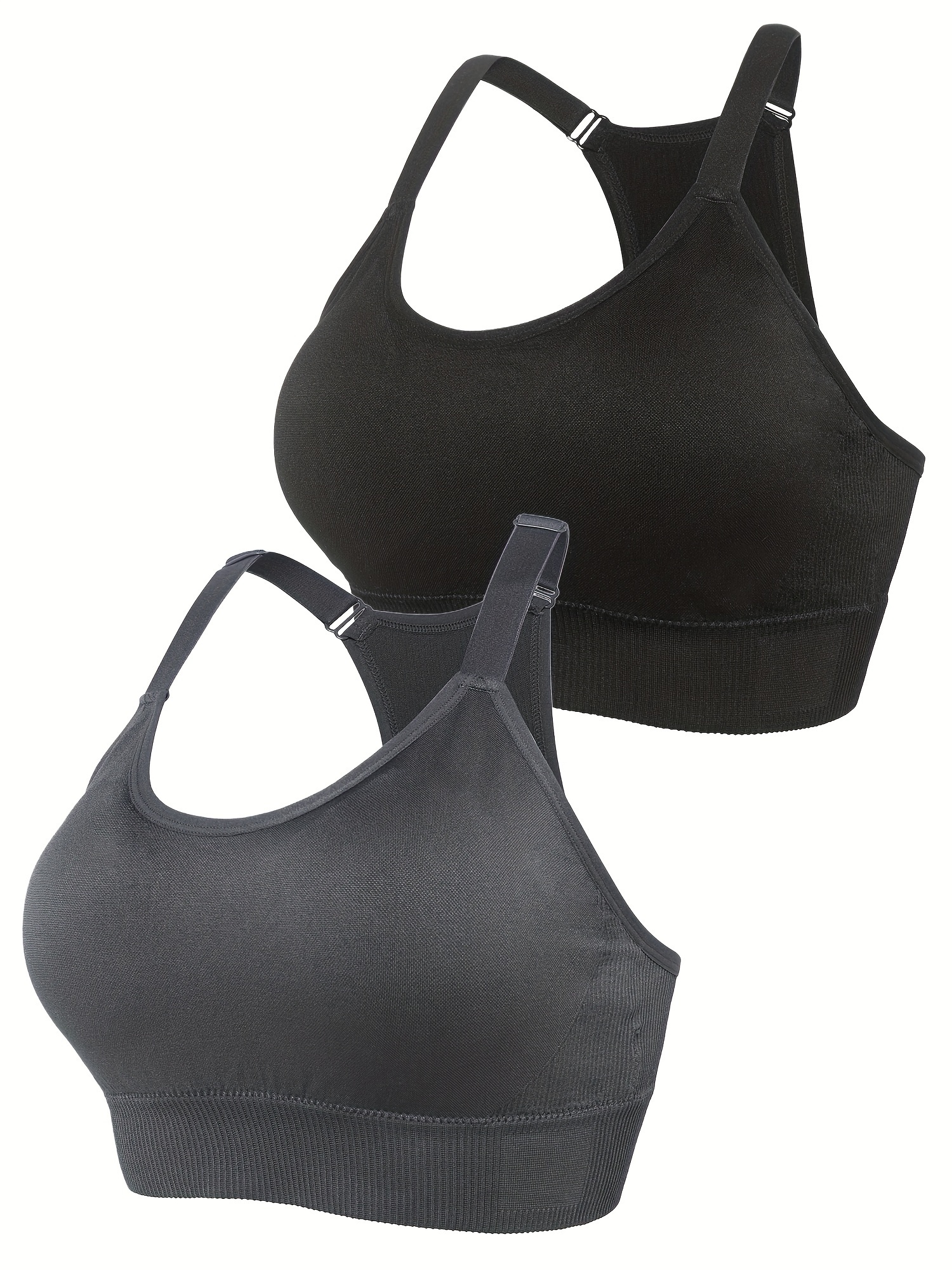 3 Pack Plus Size Sports Bras Set, Women's Plus Solid Non Padded Wireless  Medium Stretch Running Yoga Bra Three Piece Set