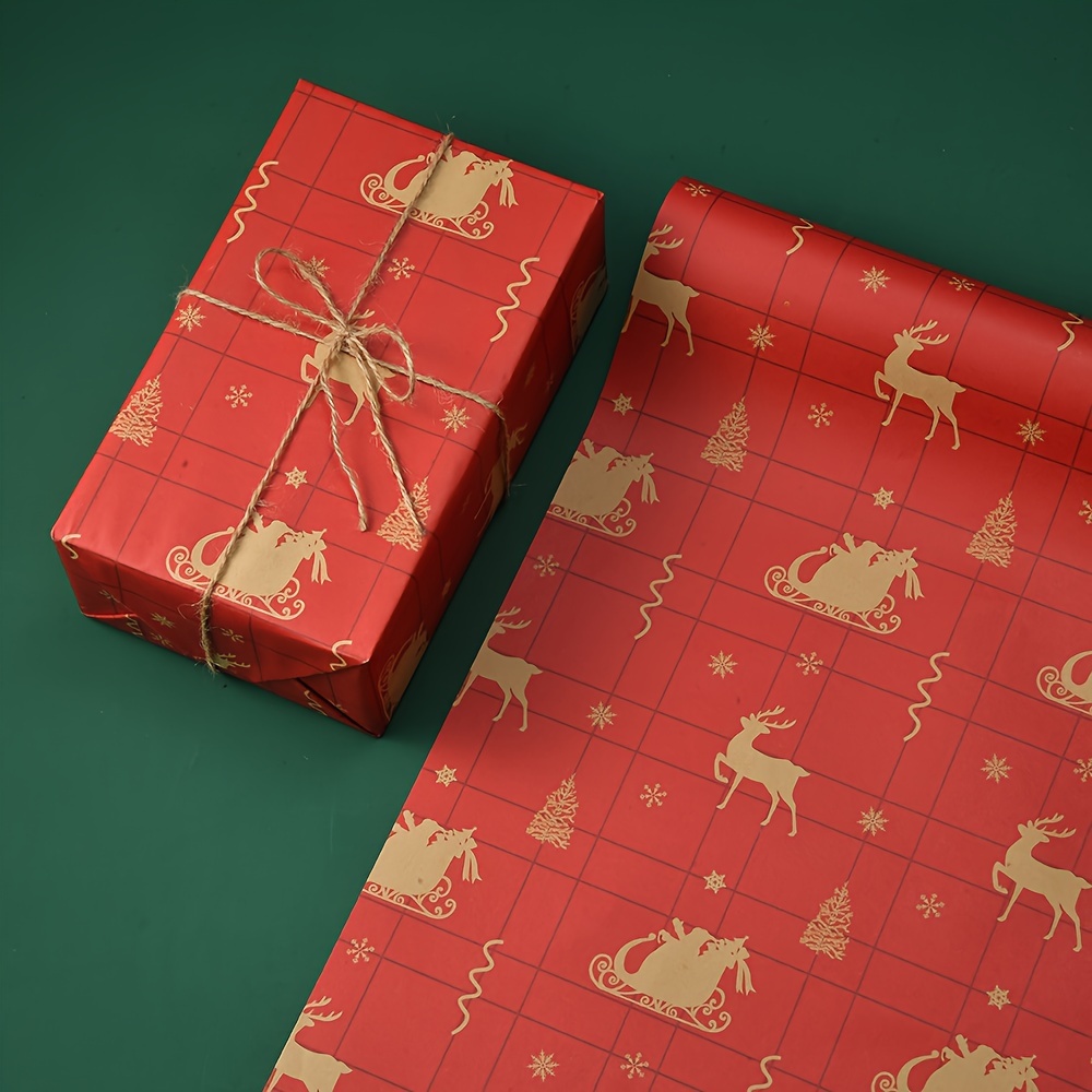 Christmas Gift Wrapping Paper Brown Kraft Paper With Red And