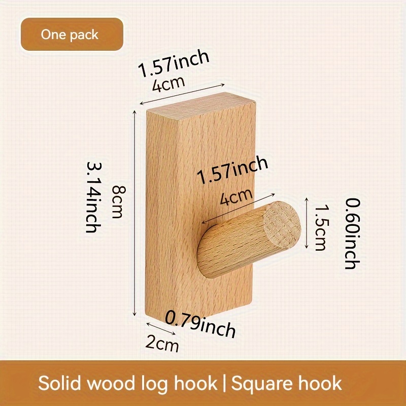 Image of Solid Wood Hook Cylindrical Coat Hook Door Behind And Hat Wall Free Punching Porch Hook Indoor Hanger Bathroom Multi-functional