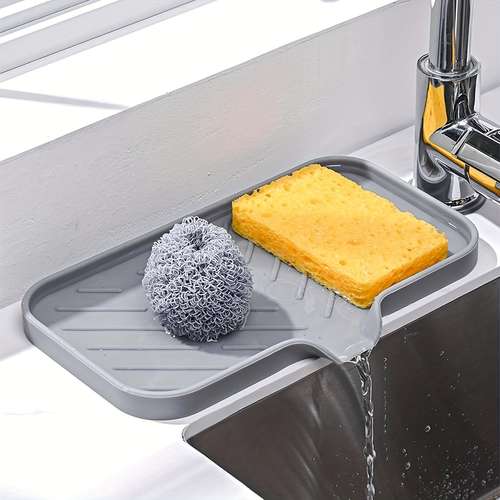 1pc Kitchen Countertop Silicone Self-draining Sponge Box, Bathroom Sink Not Accumulate Water Creative Soap Box, Household Size Water Diversion Pad, Home Supplies