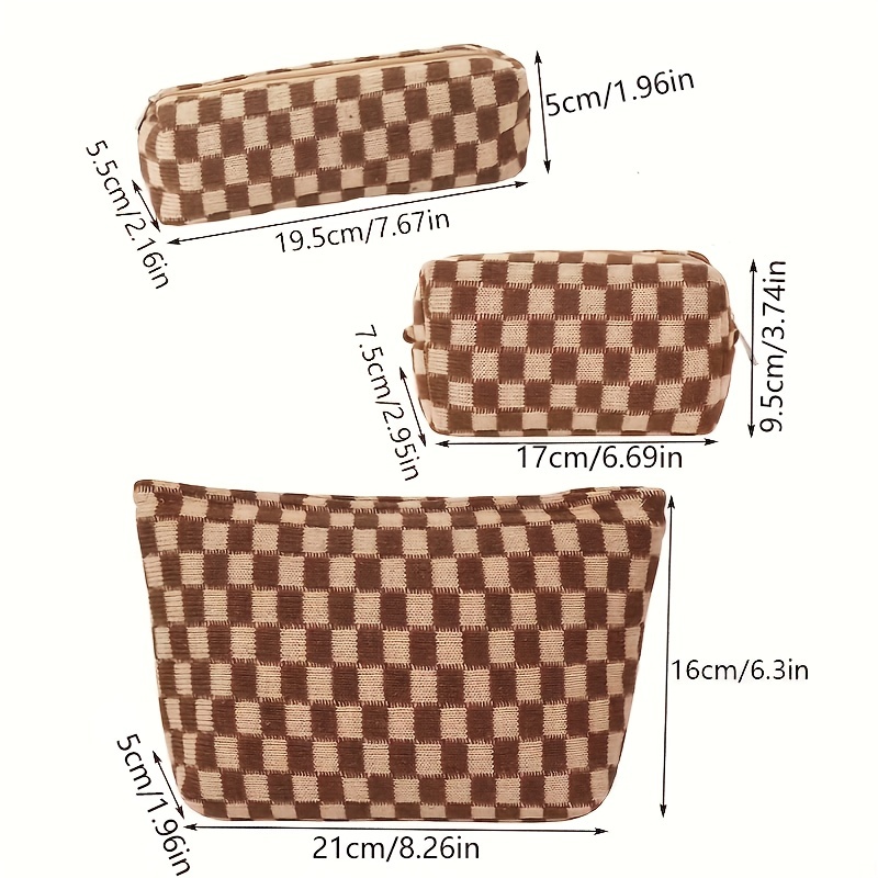 lomkya Checkered Makeup Bag Large Cosmetic Bag PU Leather Makeup Bag For  Women Girls Travel Toiletry Bag With Handle Divider Large Opening Metal
