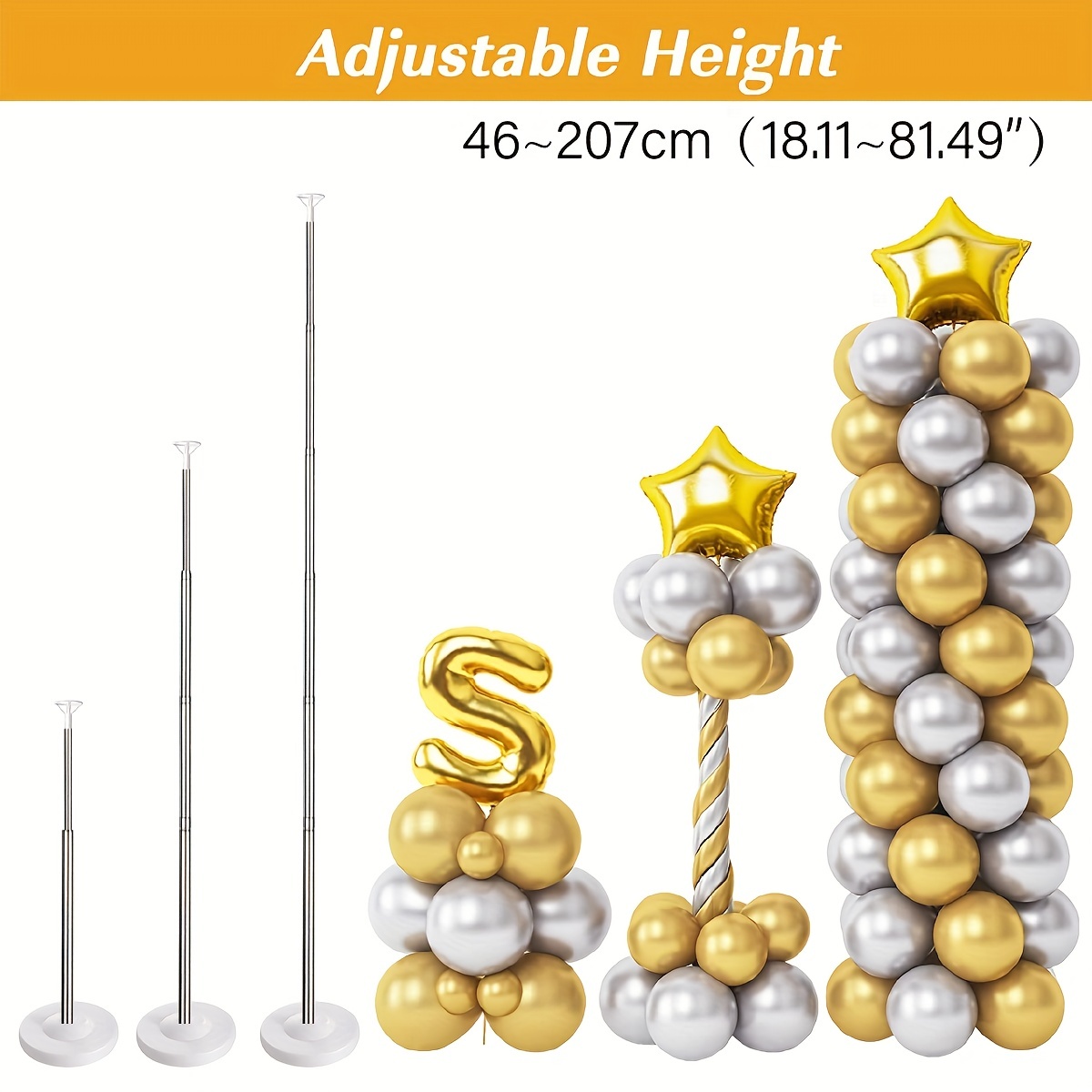 2 Sets Balloon Column Stand Kits 8.4ft Height Balloon Arch Stand Kit with 2  Base Stand 8 Pole 4 Flower Clip Reusable Balloon Tower Decorations for