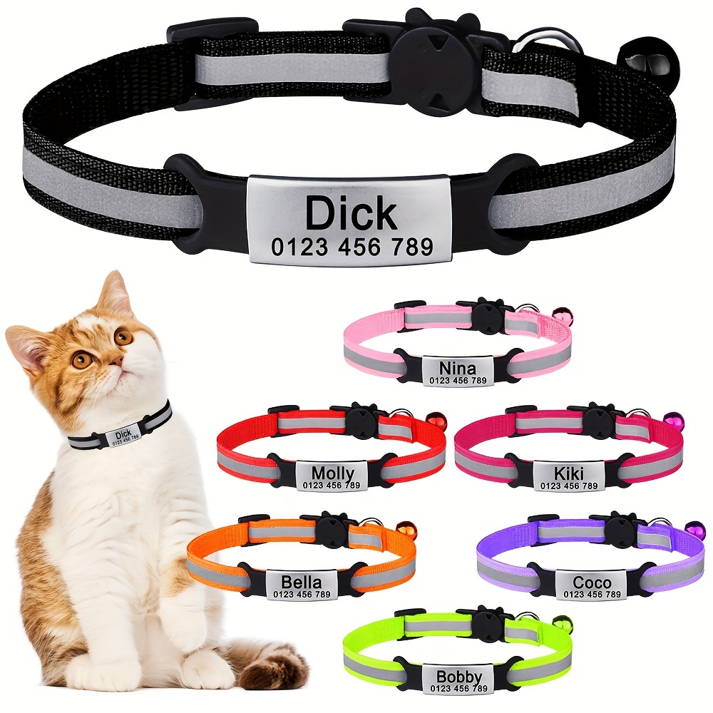Pimaodog Personalized Cat Collars, Custom Name and Phone Number Cat ID  Tags,Safety Breakaway Release Kitten Collars with Bell for Boy & Girl Cats