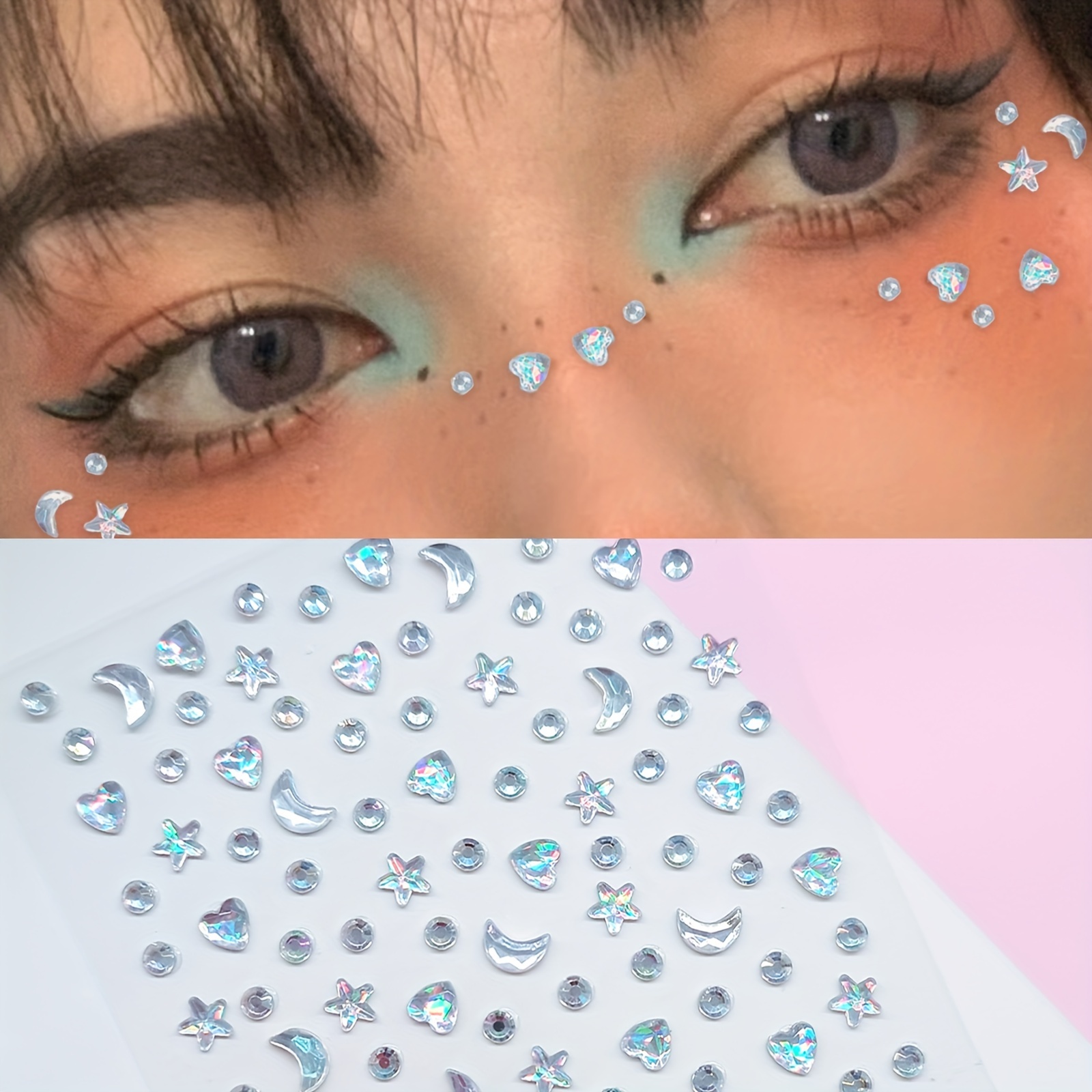 1pc Large Size 3d Simulation Gemstone Stickers With Multiple Shapes And  Sizes For Diy Eye And Face Makeup Decoration, Suitable For Music Festivals,  Y2k Party