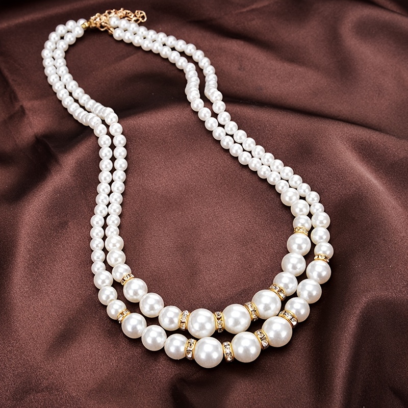 Sweet Temperament Rhinestone Pearl Double Layer Necklace