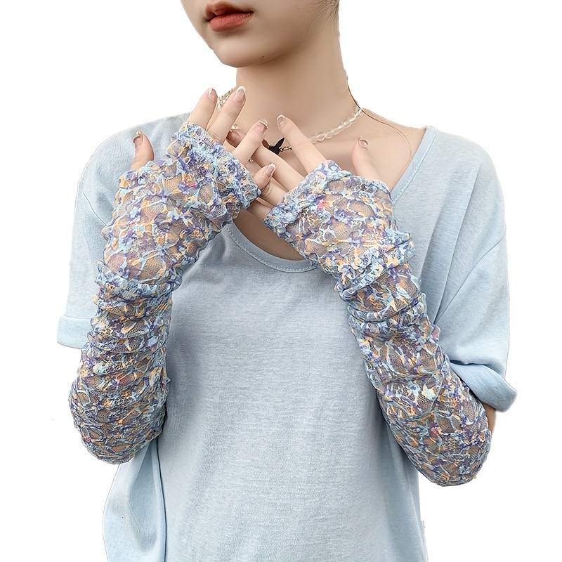 Summer Thin Breathable Sun Gloves Elegant Lace Flower Gloves - Temu