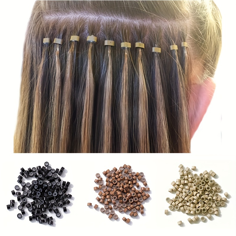  Hair Extension Beads, Seamless Silicone Lined Micro Ring Link  Bead Microlink Nano Rings Brown Tubes Beads Hair Feather Extensions Tool  Tip Human Hair Feather Extensions Design Aluminium 5mm 500PCS 