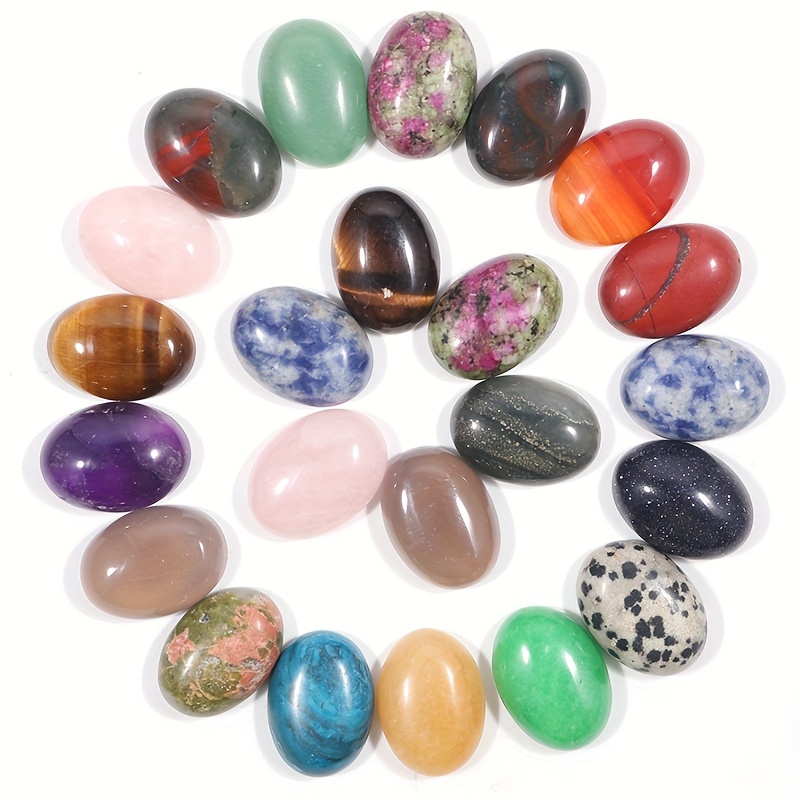 

30pcs 15x20mm Natural Gemstone Beads, Mixed Stone Oval Flat Back Cabochon Stone For Jewelry Making