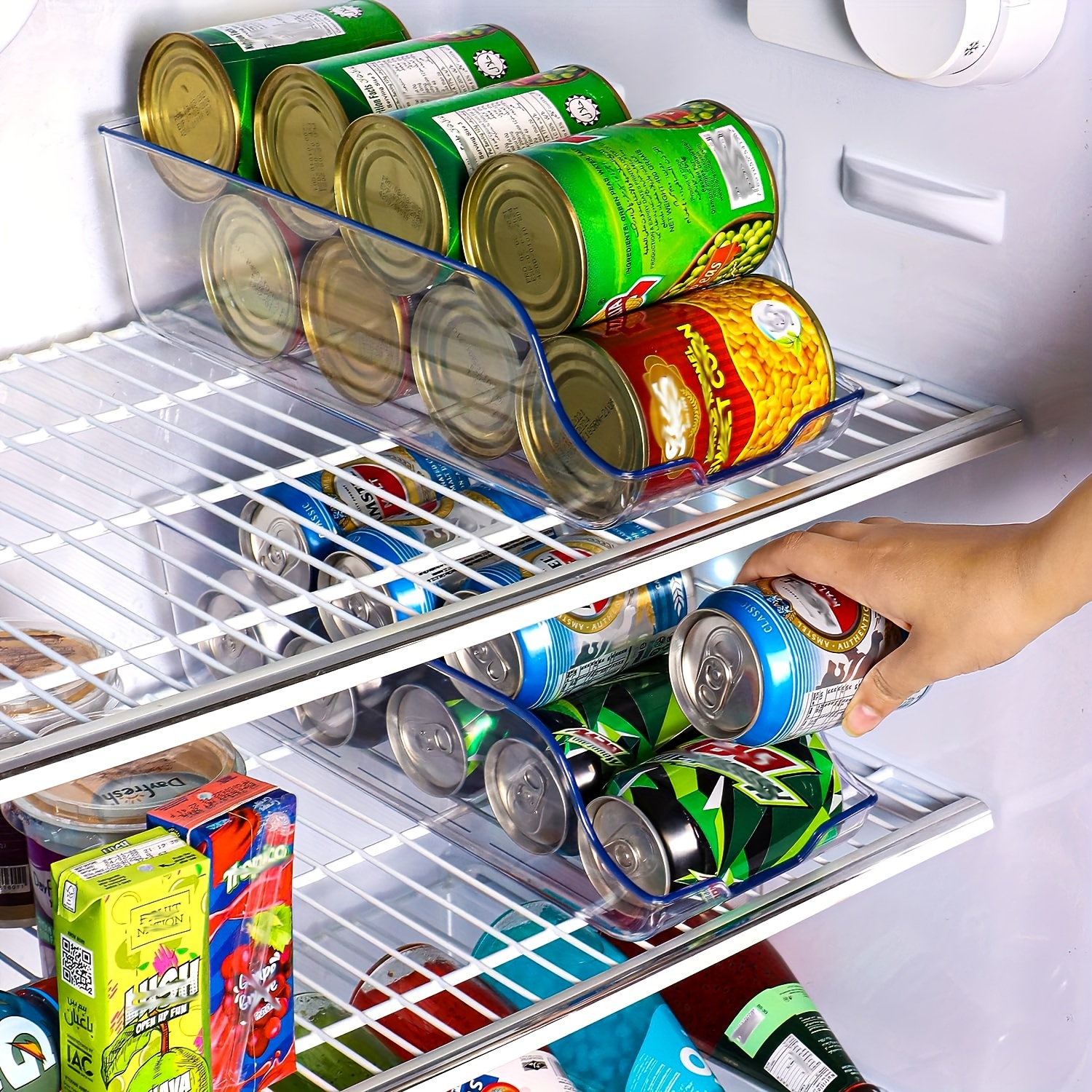 Organizador de refrigerador, contenedores de latas de Soda, soporte para  botellas de bebidas, organizador de despensa, estante de almacenamiento de  cocina, contenedor organizador latas nevera dispensador latas nevera -  AliExpress