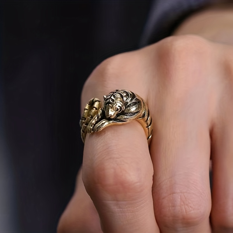 Men's Small Tiger Open Ring Retro Zodiac Tail Ring