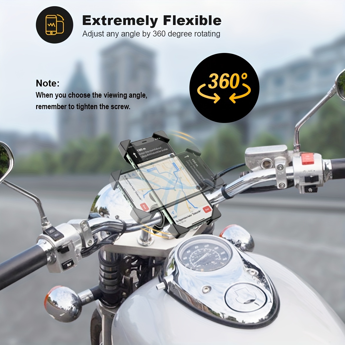 Grefay Fahrrad Handyhalterung, Edelstahl Motorrad Fahrrad Lenker Handy  Halterung Mit 360 Drehen für 4,5-7