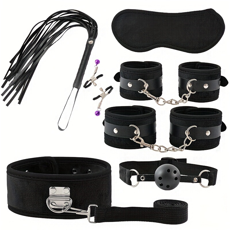 Sexy Leather Bdsm Kit Sex Bondage Set Handcuffs Sex Games - Temu