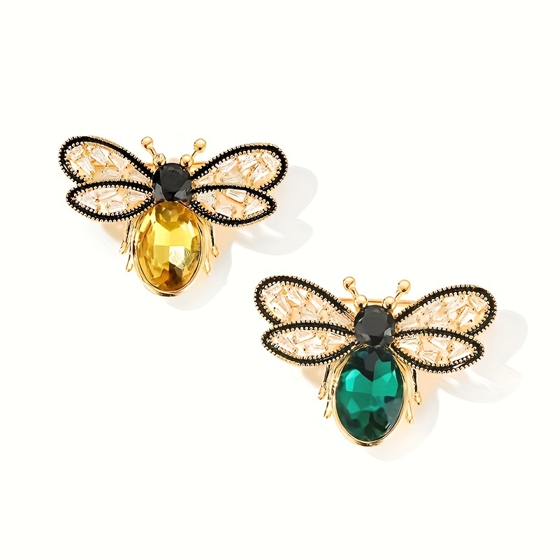 tiffyyvip6 Cute Bees Brooches Pins with Pearl Shining Crystal for Women Fashion Coat Brooch Jewelry