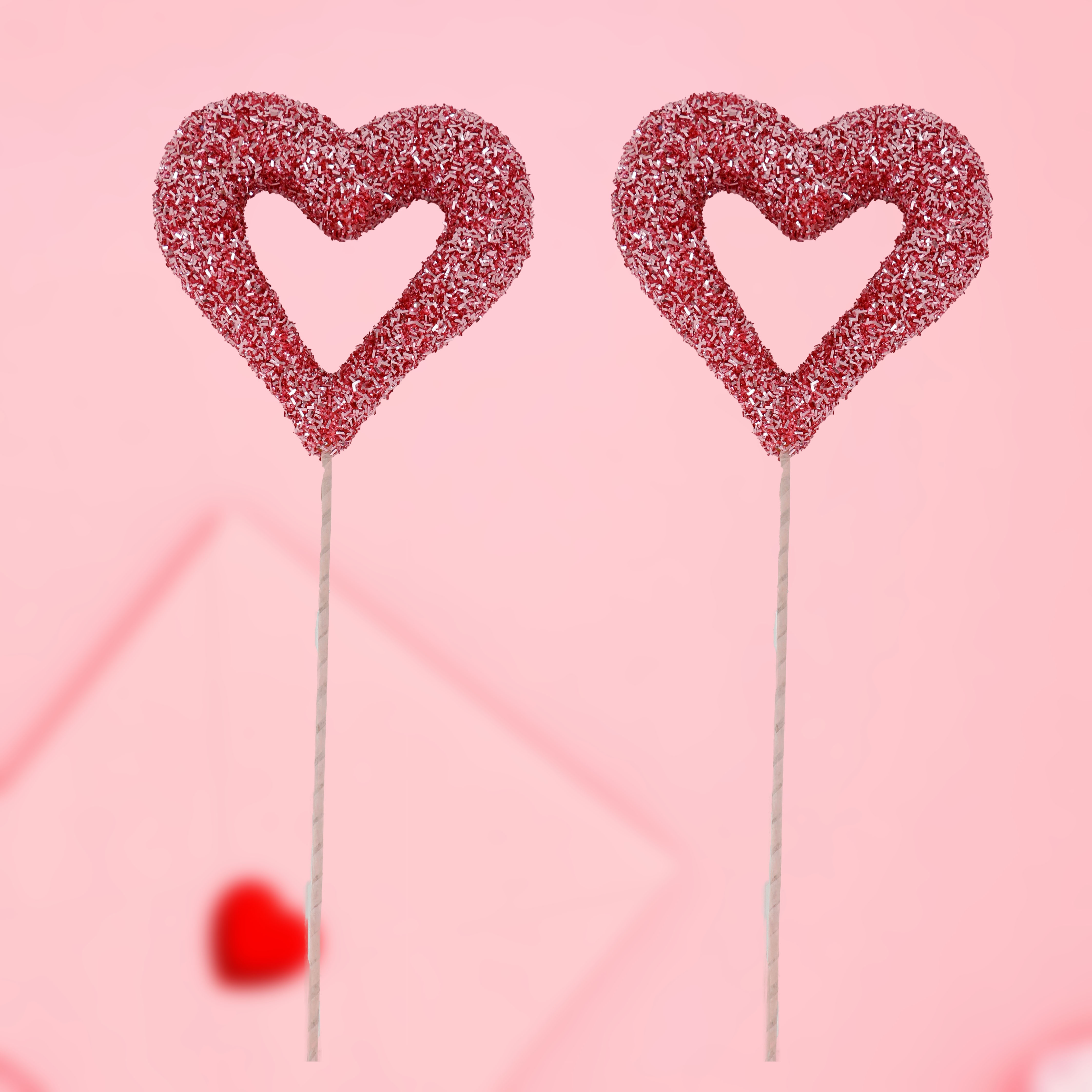 2pcs, Glitter 16Foam Hearts Picks, Red /Pink Sparkly Foam Hearts Stems  Glitter Heart Picks Puffy Heart Picks For Valentine's Wedding Decorations  And