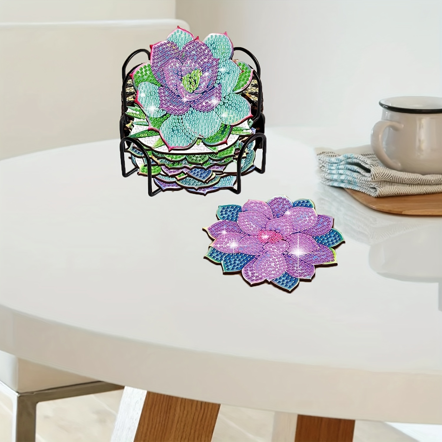 Succulent Artificial Diamond Art Coasters Green Plant - Temu