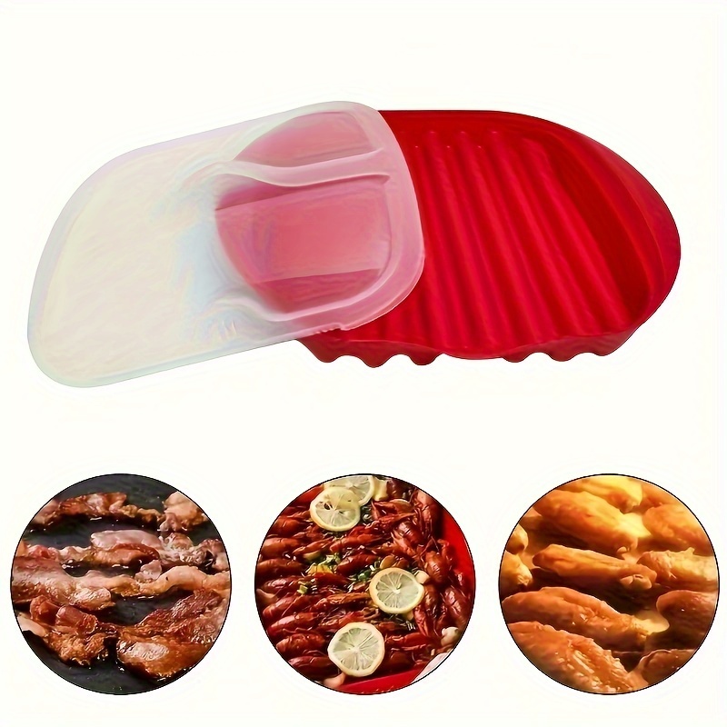 1pc Microwave Bacon Maker Microwavable Bacon Grill ,Bacon Tray, Pizza Tray,  Sauce Tray, Microwave Oven Cooker, Red White