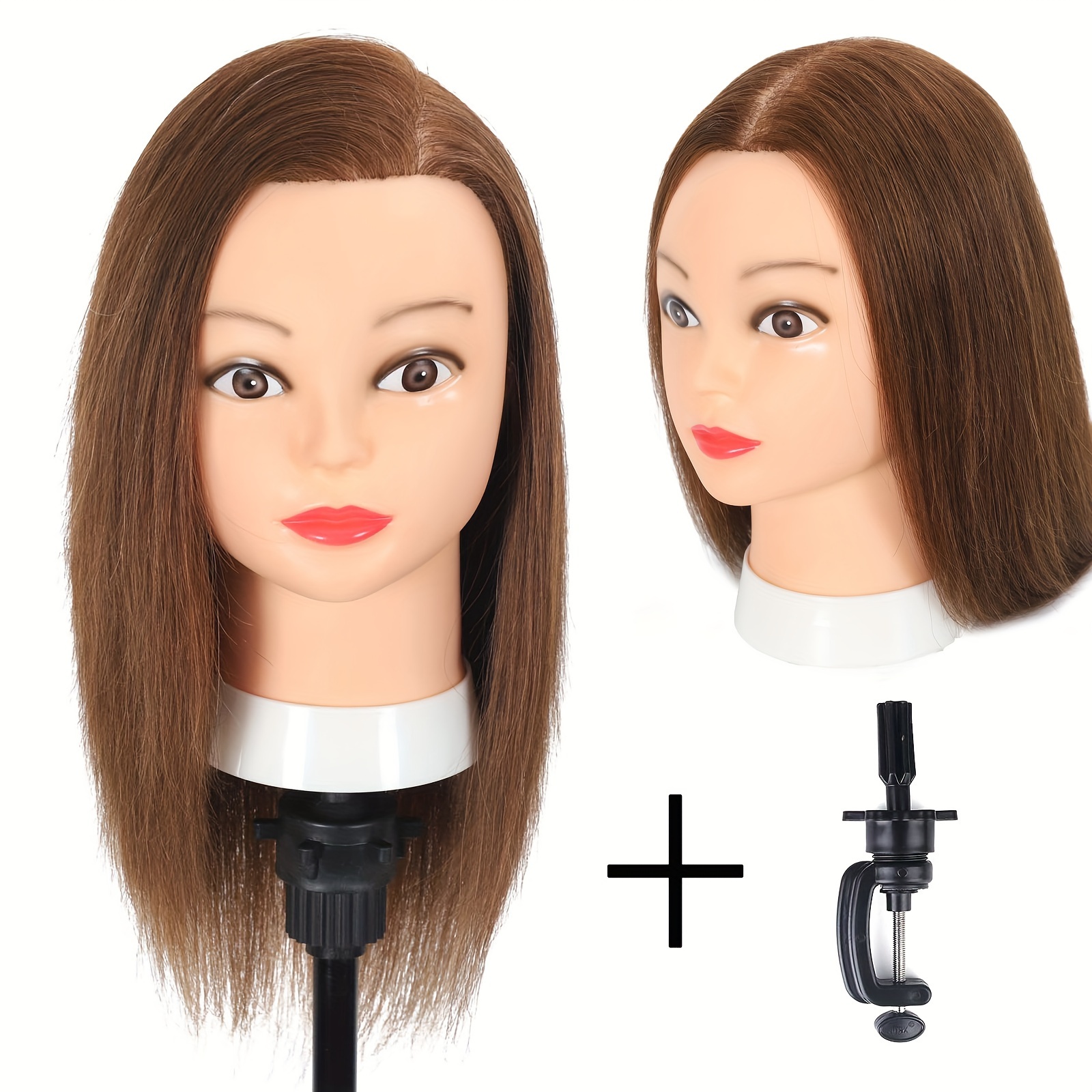 Mankainhead 100% Real Hair Mannequin Head,Training Manikin Cosmetology Doll  Head,Hairdresser Girls Practice Braiding HairStyling With Clamp