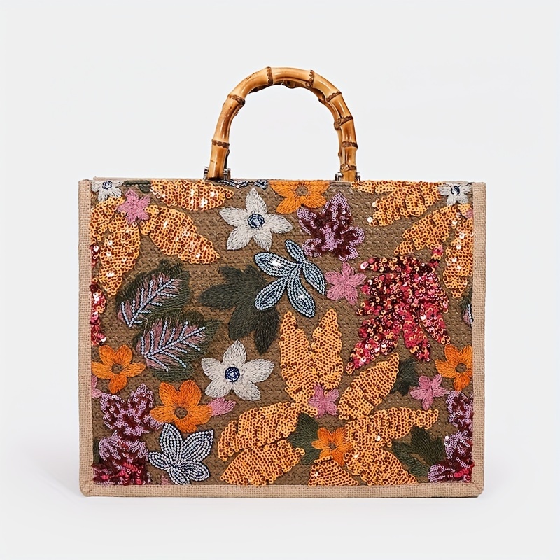 Crochet bag bamboo handles Handmade purplre round bag Summer women
