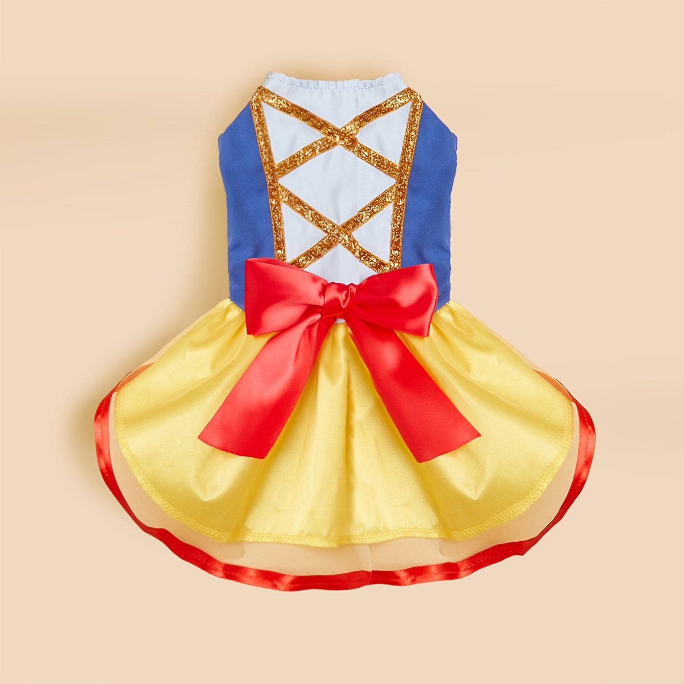 TEMU Pet Yellow Princess Dress, Elegant Bow- Dog Gown For Small To Medium Dogs, Polyester Woven Mesh Skirt With Adjustable Closure, Dog Dresses For Small Dogs, Attire, Decorative Bow Detail