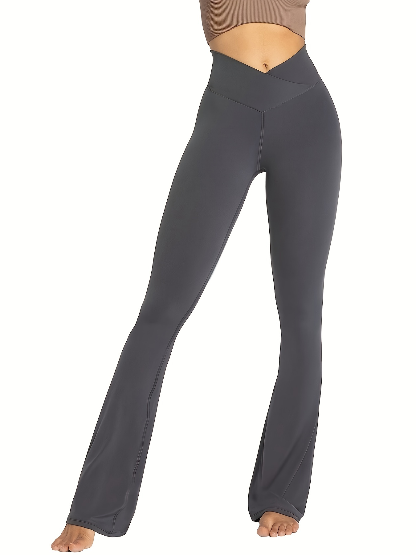 Sjzzsw Women Yoga Flare Pants - High Elastic Waist Solid Color