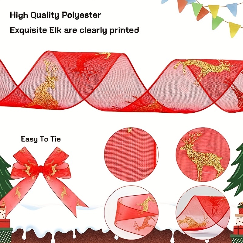 1 Roll Christmas Theme Wrapping Ribbon Snowflake Pattern Polyester