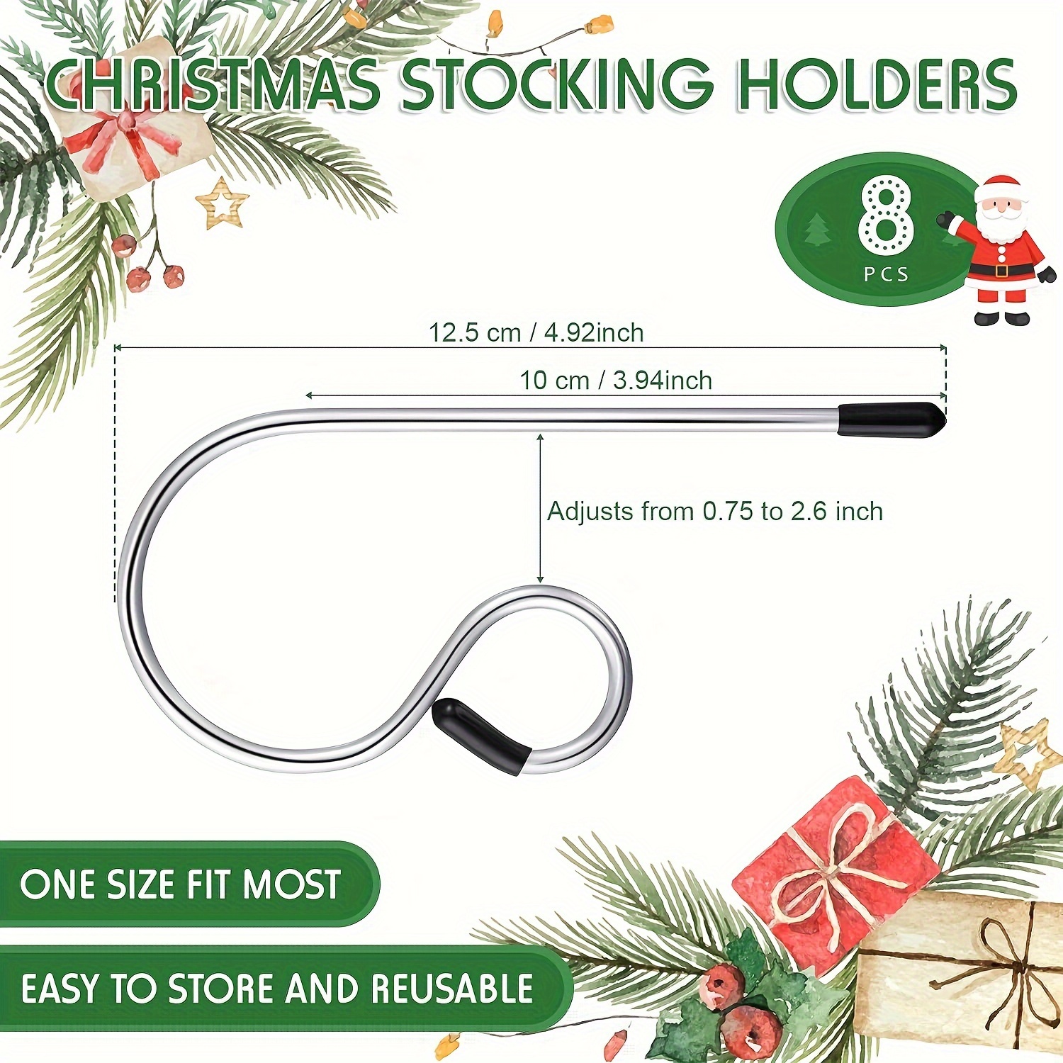 4pcs Christmas Stocking Holders Lightweight Stocking Hook No Slip Stocking  Hangers For Mantel Fireplace Hanging Adjustable Mantel Stocking Hanger  Christmas Wreath Hook Applicable For Ages 14 And Above