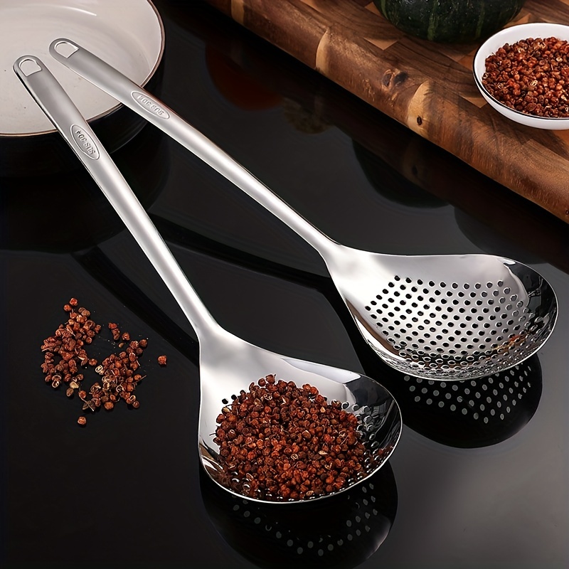 

1pc, 304 Stainless Steel Colander, Skimmer Slotted Spoon, Heavy Duty Food Strainer Spoon, Kitchen Utensils, Perfect For Noodles/ Dumplings/ Vegetables/ Fried Food