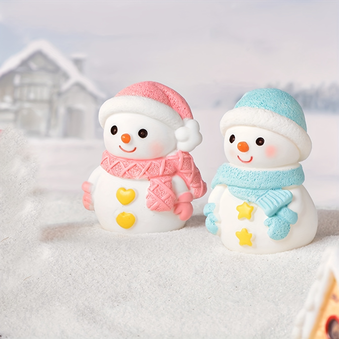 1pc Winter Scarf Snowman, Resin Mini Christmas Ornaments Snowman Christmas  Figurines Decoration