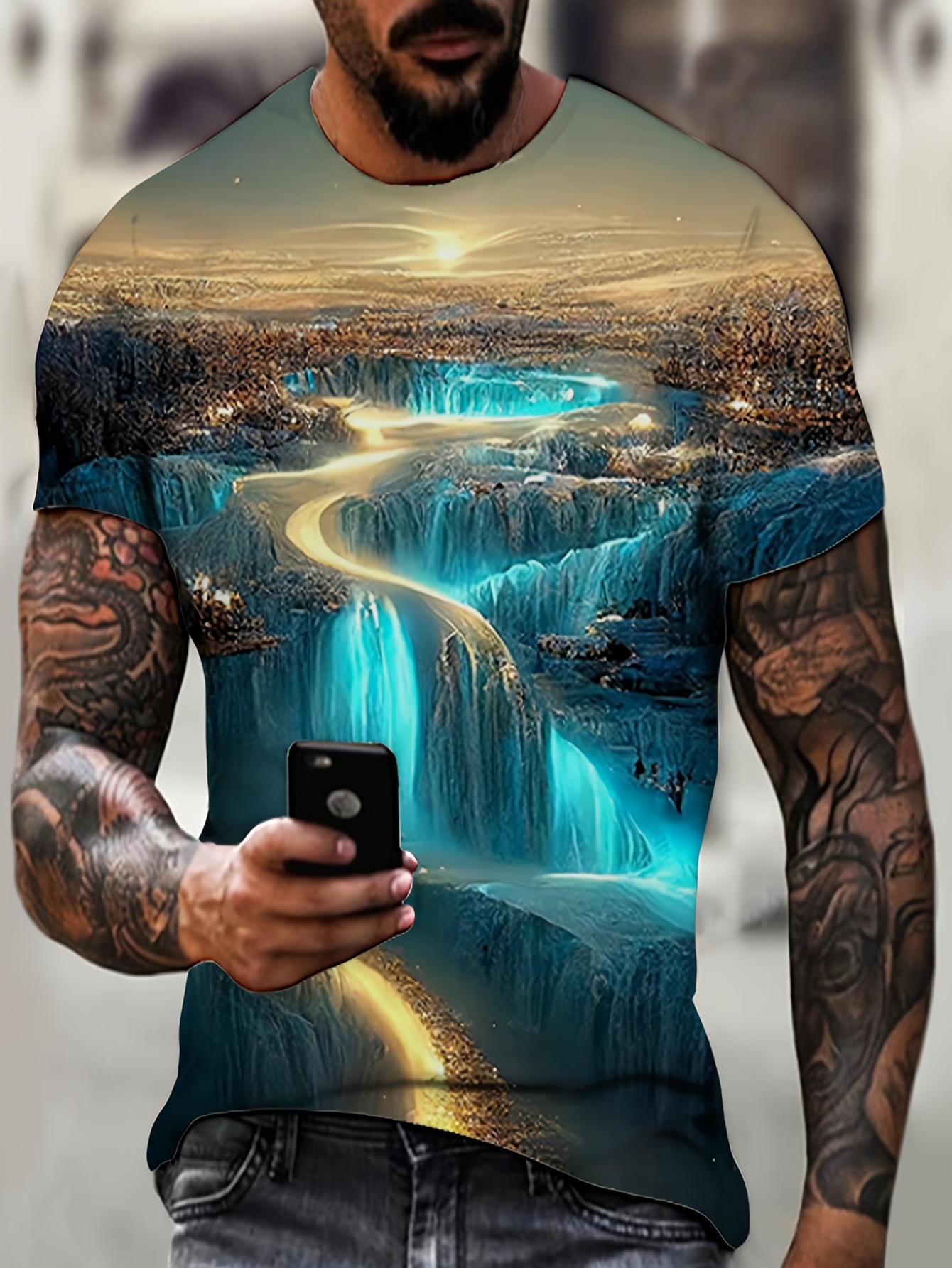  Mens Casual Short Sleeve Shirts Summer Fashion 3D Print Graphic  Tees Loose Fit Crew Neck T-Shirts Funny Tops : Clothing, Shoes & Jewelry