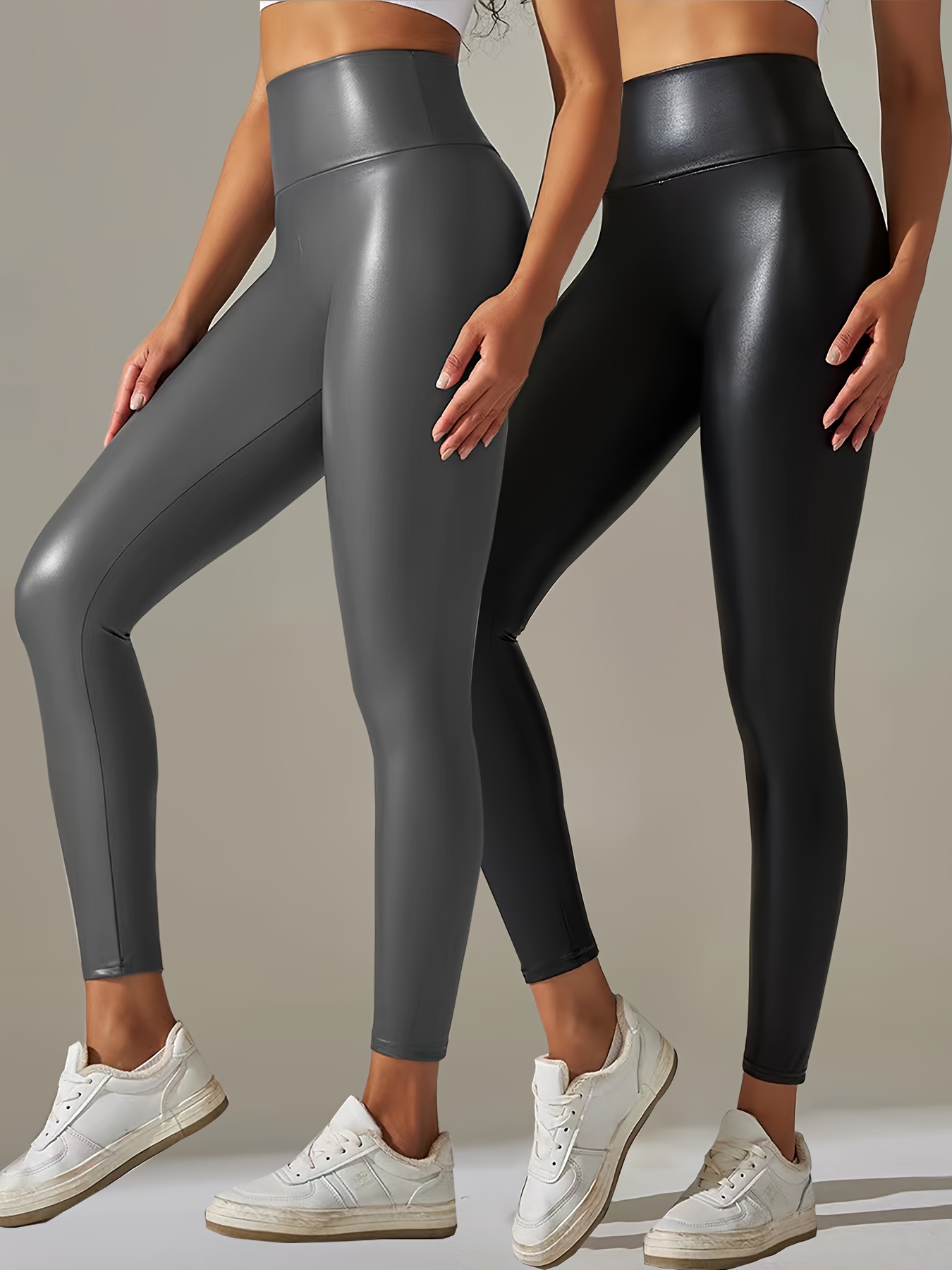 2pcs Pu Leather Workout Leggings Mujeres Pantalones - Temu Chile